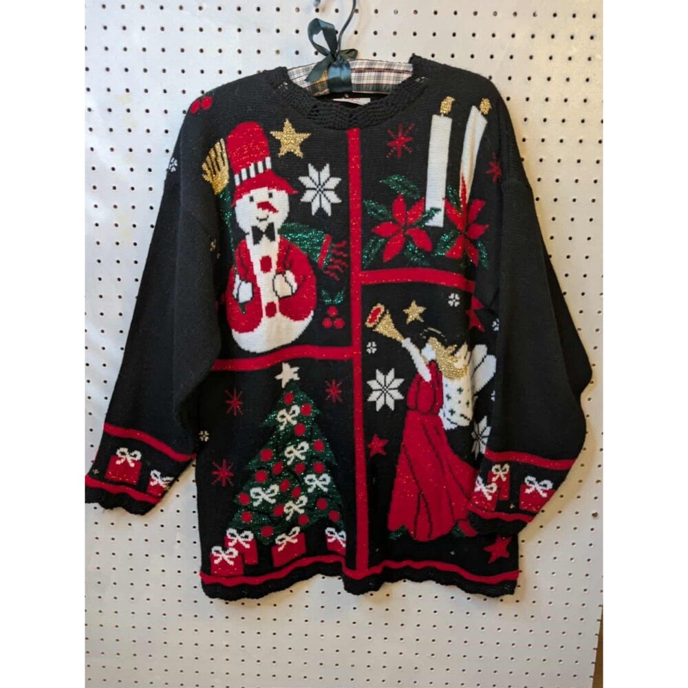 Vintage Nutcracker Sweater Womens XL Black Christmas Pullover Grandmacore